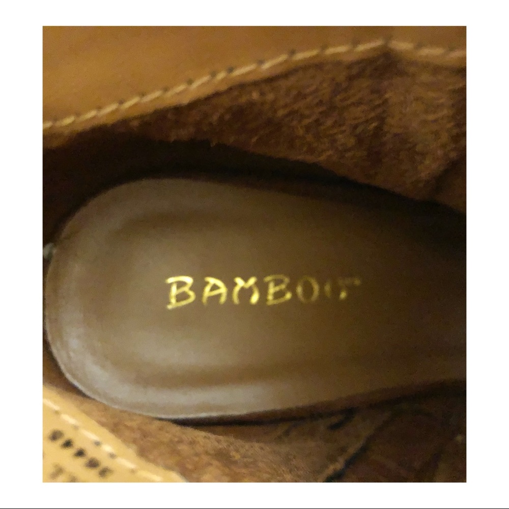 BAMBOO Brown Suede Peep-Toe Embroidered Ankle Booties - Picture 8 of 8